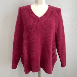Garnet Hill Women's Sweater X-Large XL Red Wine 100% Cashmere V-Neck
